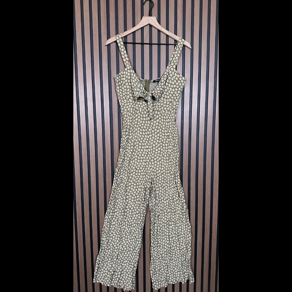 Madewell Jumpsuit 4 / S Womens Green Dandelion Smocked Front Tie Sleeveless